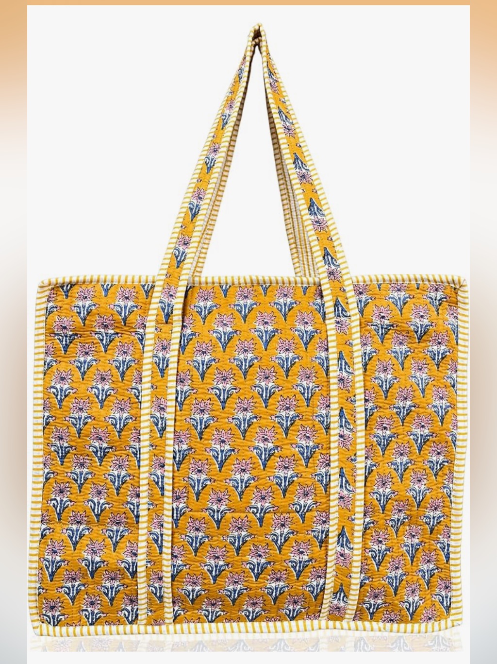 New Gamboge Cherry Block Print Tote Bag -Mustard
